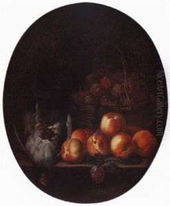 Nature Morte Au Panier De Prunes, Peches Et Canard Sur Un Etablement