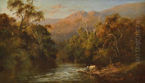 Cattle By The Stream, Early Evening - view 1