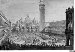 A View Of Piazza San Marco With The Ceremony For The Return Of Thebronze Horses To The Venetian State On 13 December 1815 by Giuseppe Borsato