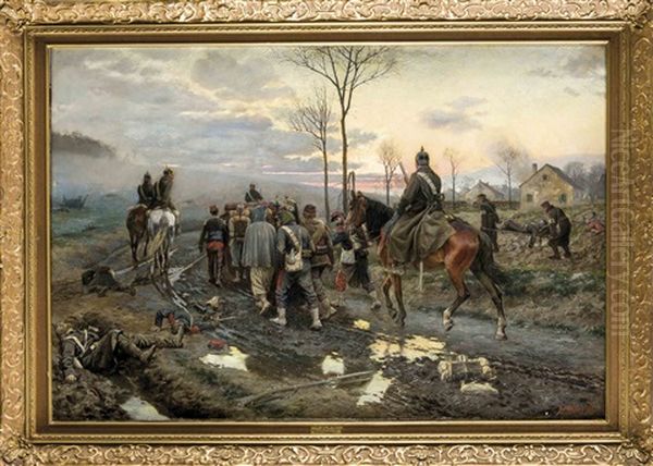 Tross Deutscher Soldaten Mit Franzosischen Kriegsgefangenen - view 1