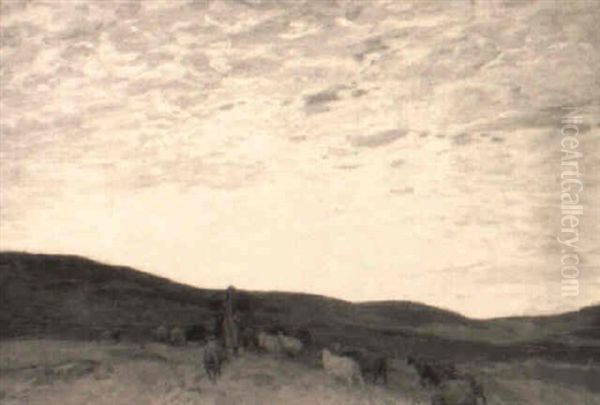 Ziehender Schafer Mit Seiner Herde - view 1