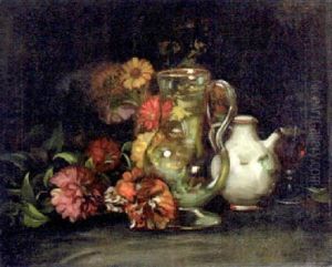 Zinnias And Water Pitcher