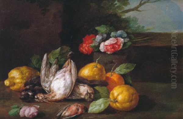Bodegon Con Aves, Limones, Naranja Y Rosas - view 1