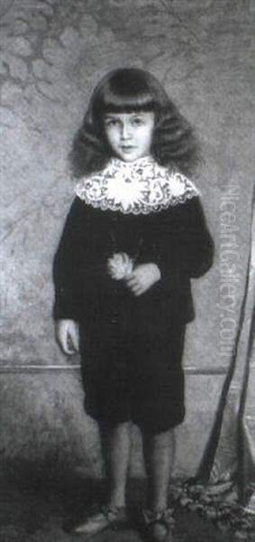 Portrait En Pied D'un Enfant Tenant Une Rose - view 1