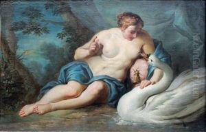 Leda Et Le Cygne by Jacques (Le Romain) Dumont