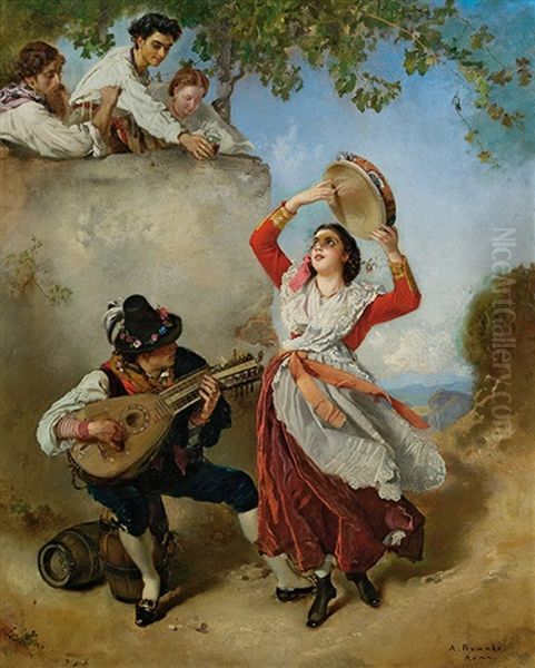 Roman Tarantella Dancer With Tambourine And A Mandolin Player - view 1