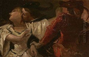 Carnival Scene (two Cavaliers Competing For A Woman) by Anton Romako