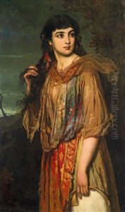 Gypsy Girl With Tambourine by Anton Romako