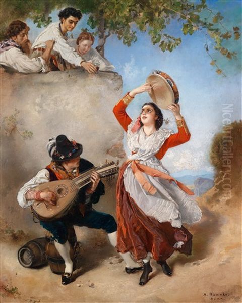 Tarantellatanzerin Und Mandolinenspieler In Frohlicher Gesellschaft - view 1