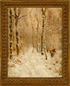 Winter Landscape With A Woman Gathering Firewood In Forrest by Anton Romako