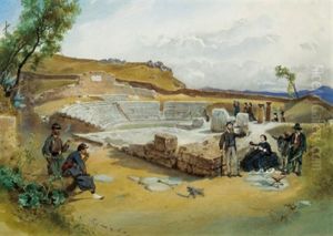 Selbstportrat Des Kunstlers Mit Seiner Frau Beim Picknick Im Romischen Theater In Frascati by Anton Romako