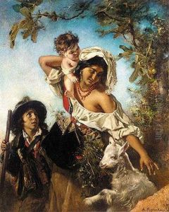 Eine Italienische Hirtenfamilie (an Italian Shepherd Family) by Anton Romako