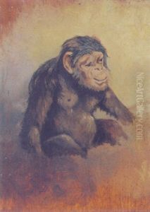 A Seated Chimpanzee by Anton Romako