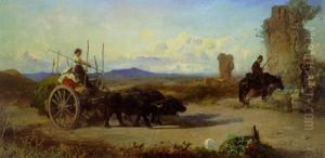 Driving The Oxen by Anton Romako