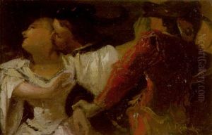 Zwei Um Eine Frau Rivalisierende Kavaliere by Anton Romako