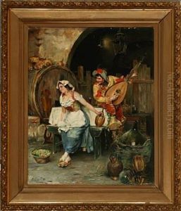 Inn Interior With A Man Flirting With A Woman by Alphonse Roman