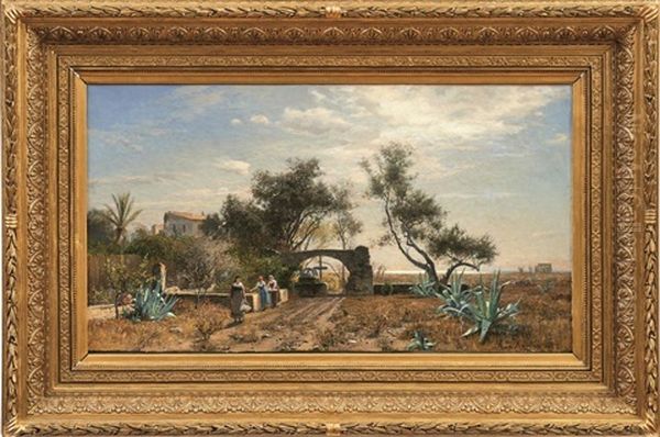 Italienische Landschaft Mit Frauen Am Brunnen - view 1