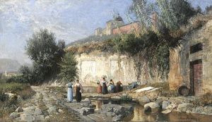 Italienische Landschaft Mit Frauen An Einem Brunnen