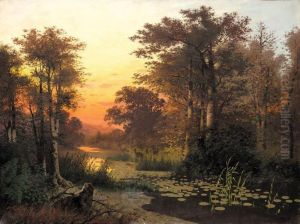 Deer By A Forest Stream by Alexander Borsow