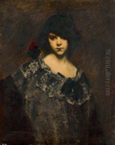 Portrait De Jeune Fille Au Noeud Rouge by Juana Romani