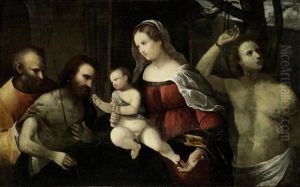 The Holy Family With Saints John The Baptist And Sebastian by Gerolamo Romanino