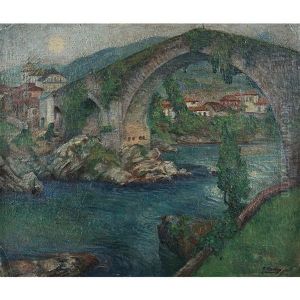 Puente Romano De Cangas De Onis, Asturias, Espana, 1934 by Francisco Romano Guillemin