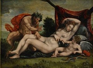 Venus Och Amor Och En Satyr by Giulio Romano (Orbetto)