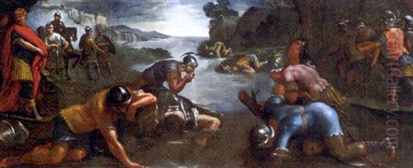 Soldiers Drinking At A River - view 1