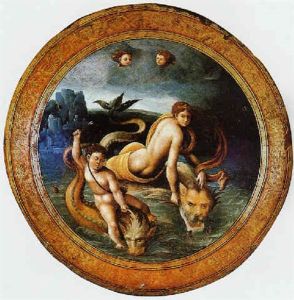 Anfitrite O Nereide Su Delfino Antropomorfo Accompagnata Da Eros Che Cavalca Un Mostro Marino