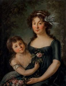 Femme Et Son Enfant Tenant Des Fleurs Femme Et Son Enfant Tenant Des Fleurs