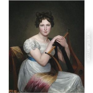 Portrait Of A Young Lady, Seated, In A White Dress, Holding A Lyre Portrait Of A Young Lady, Seated, In A White Dress, Holding A Lyre