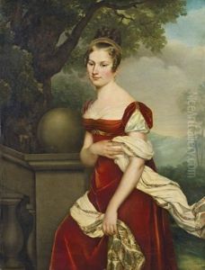 Portrait D'aglae-constance Boudard En Robe De Velours Rouge by  Romany (Adele Romanee)