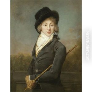 A Portrait Of Auguste Vestris, Half Length, Wearing A Grey Coat And A Fur Hat by Romany (Adele Romanee)