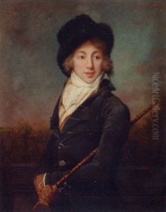 Portrait Of Auguste Vestris In A Dark Grey Velvet Jacket And A Fur Hat by Romany (Adele Romanee)
