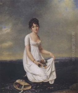 Portrait Of A Young Woman Kneeling In A Landscape With Flowers Gathered In Her Lap Portrait Of A Young Woman Kneeling In A Landscape With Flowers Gathered In Her Lap