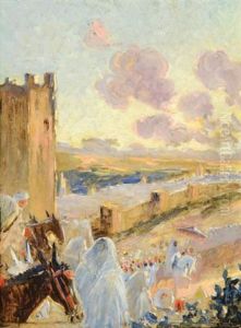 La Sortie Du Sultan (a Fes?) (+ Une Vue De Fes (study), Verso) by Maurice Romberg De Vaucorbeil