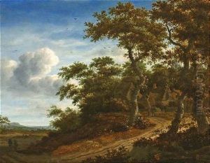 Baumbestandene Landschaft Mit Gehoften Und Wanderern Baumbestandene Landschaft Mit Gehoften Und Wanderern