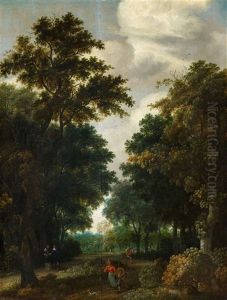 Wooded Landscape With Figures by Salomon Rombouts