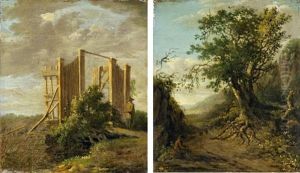 Zwei Gemalde. Landschaft Mit Groser Eiche Und Wanderer; Hausbau (2 Works) Zwei Gemalde. Landschaft Mit Groser Eiche Und Wanderer; Hausbau (2 Works)
