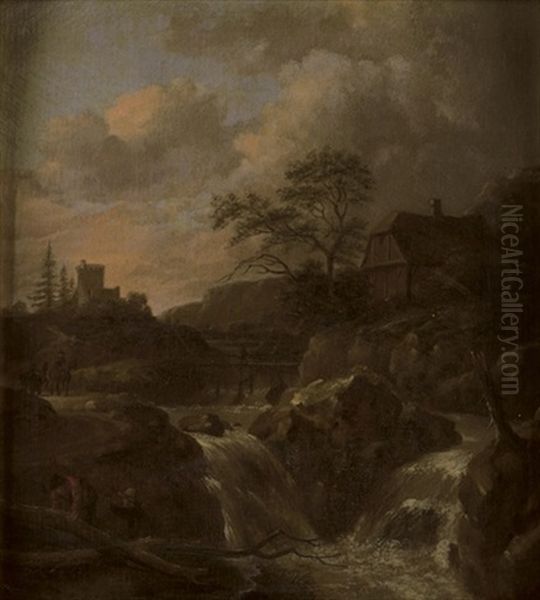 A Torrent In A Scandinavian Landscape, A House Beyond - view 1