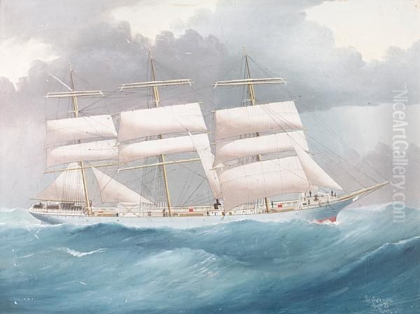The Three Masted Ship Brynymor At Sea - view 1