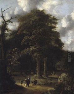 Waldlandschaft Mit Spaziergangern, Einem Bettler Und Einem Reiter