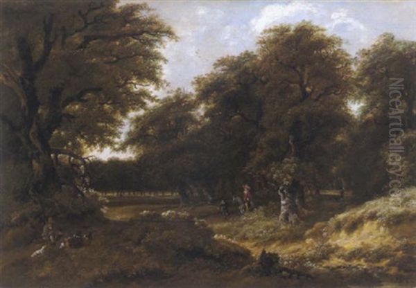 Waldlandschaft Mit Einem Reiter Und Rastenden - view 1
