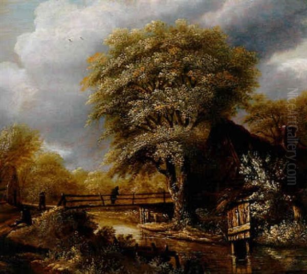 Fluslandschaft Mit Brucke Und Katen - view 1