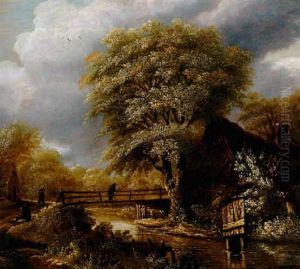 Fluslandschaft Mit Brucke Und Katen by Salomon Rombouts