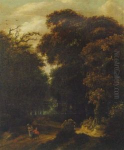 A Wooded Landscape With A Mother And Child On A Path by Salomon Rombouts