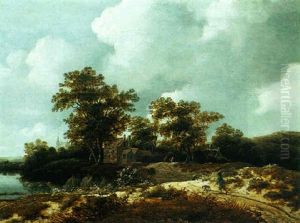 Wooded Landscape With A Man And His Dog Walking Beside A River Towards A Cottage by Salomon Rombouts