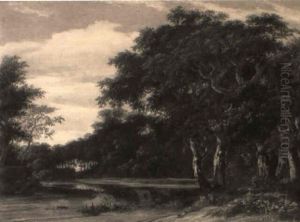 A Wooded Landscape With Fishermen Resting By A Pool