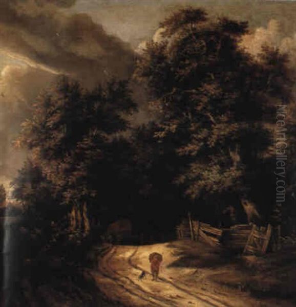 Wooded Landscape With A Traveller On A Track - view 1
