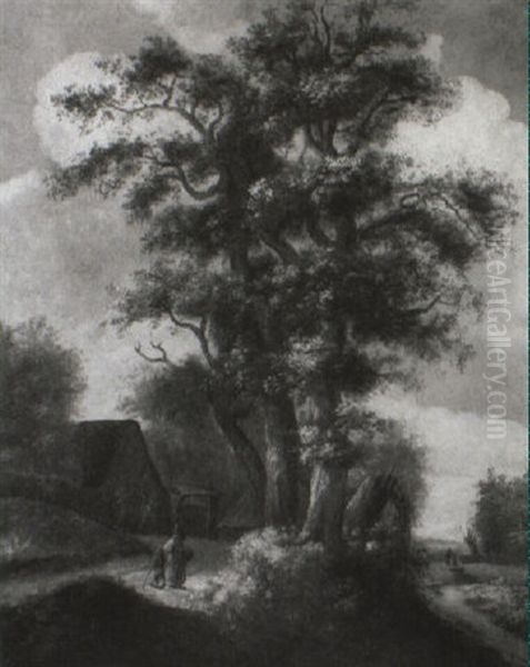 Wooded Landscape With A Mother And Son Walking On A Track - view 1